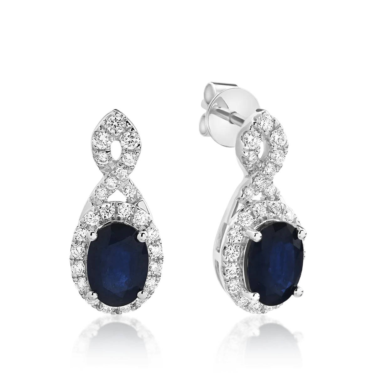 Cercei din aur alb cu safire ovale de 1.816ct si diamante de 0.386ct