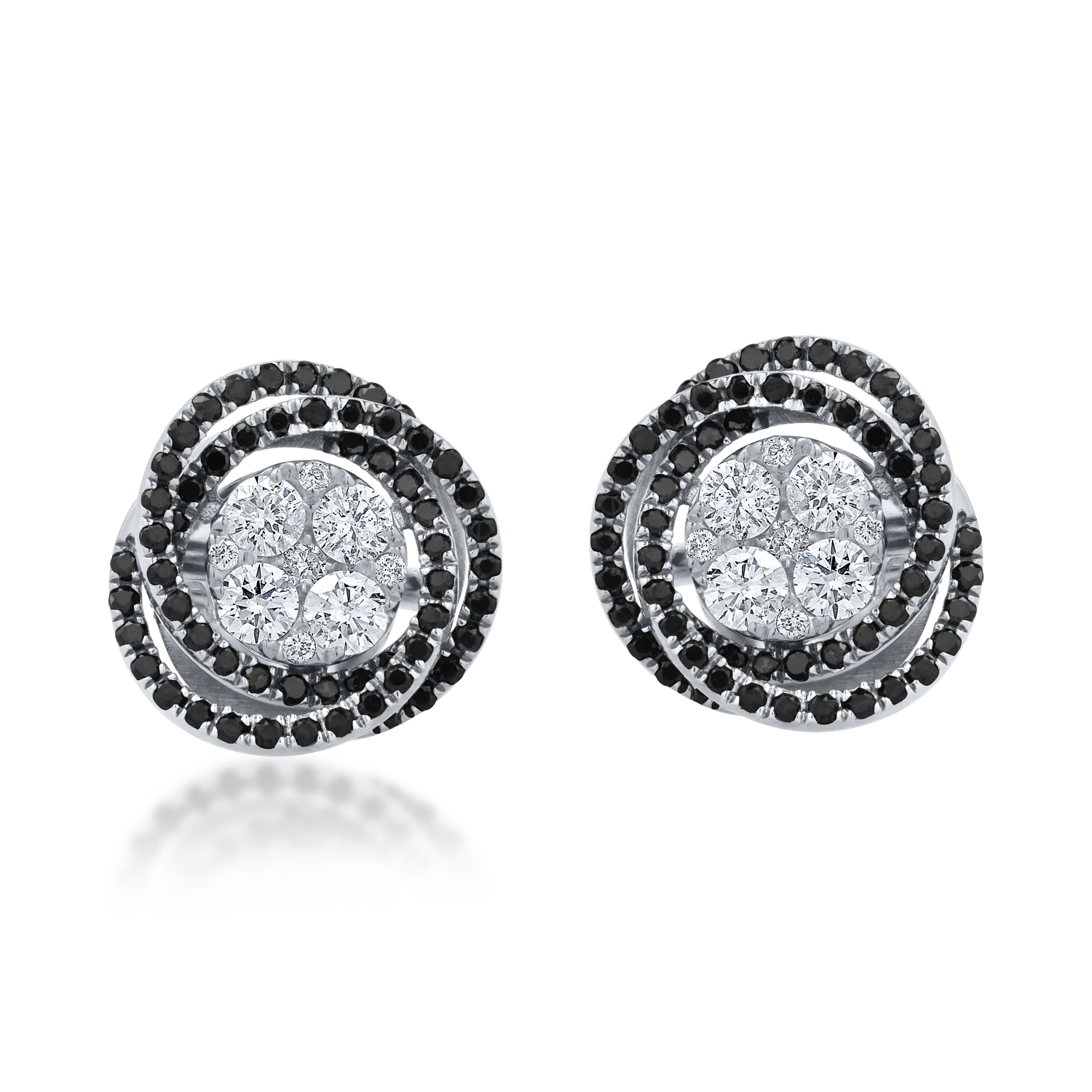 White gold round earrings with 0.62ct clear and black diamonds