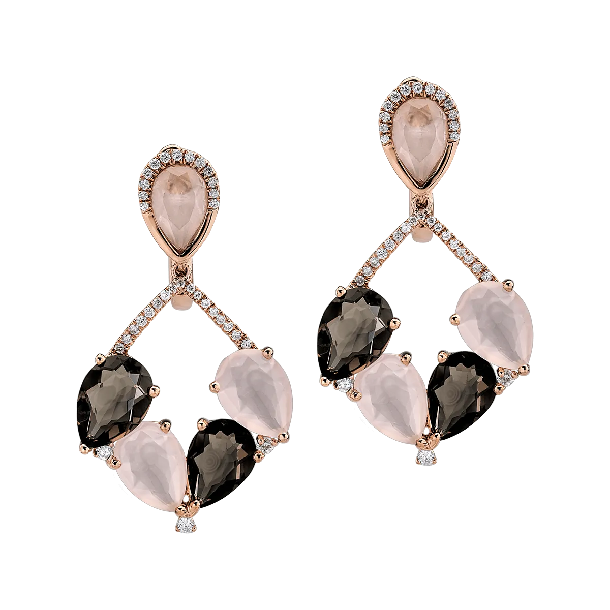 18K rose gold earrings with 0.314ct diamonds and 9.94ct quartz