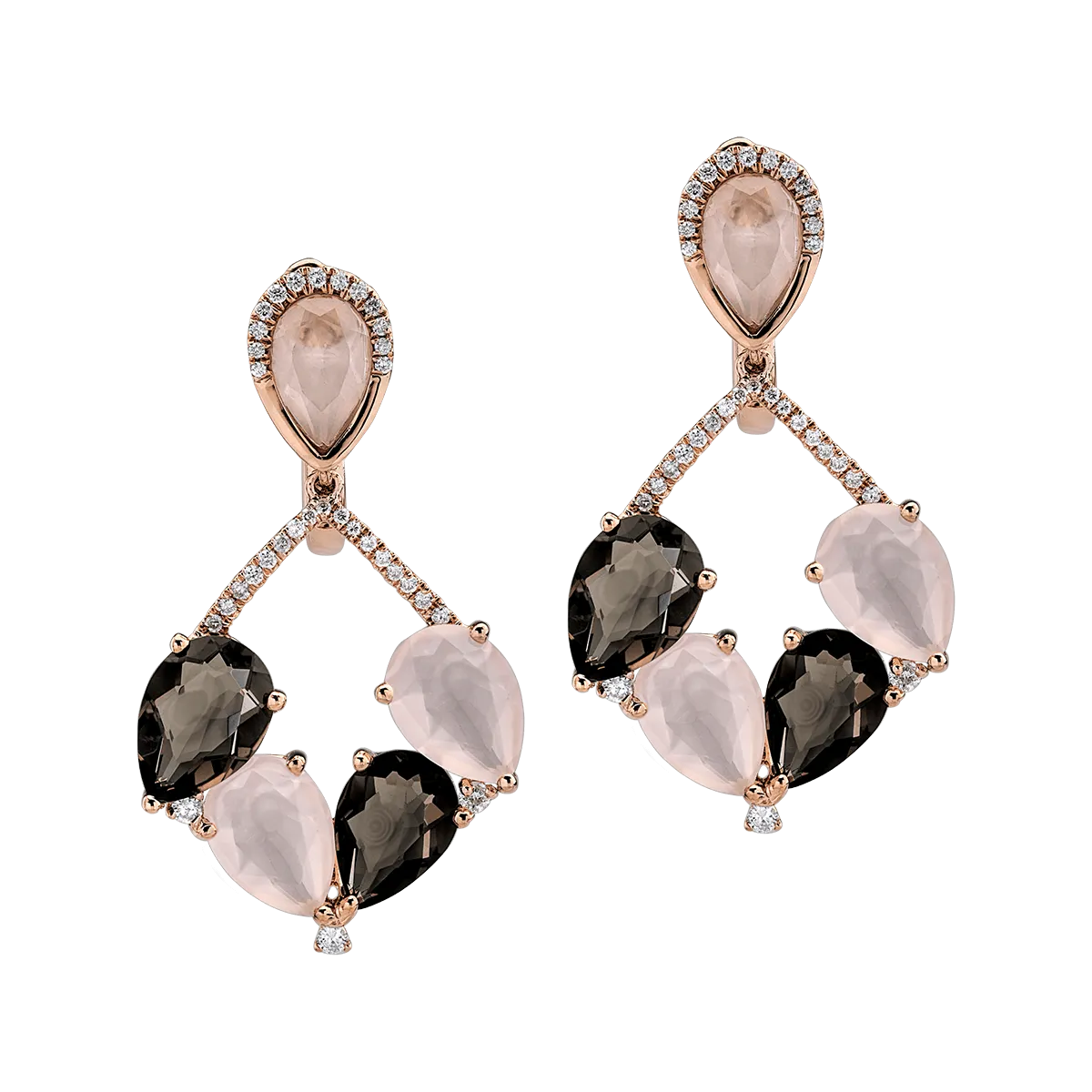 Cercei din aur roz de 18K cu diamante de 0.314ct si quartz de 9.94ct