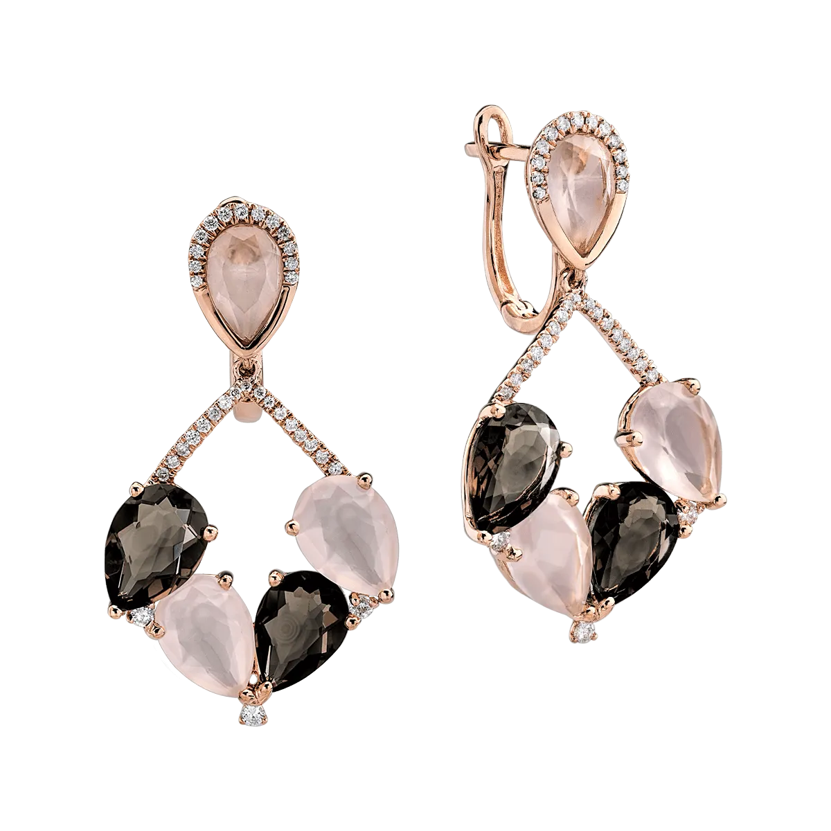 18K rose gold earrings with 0.314ct diamonds and 9.94ct quartz