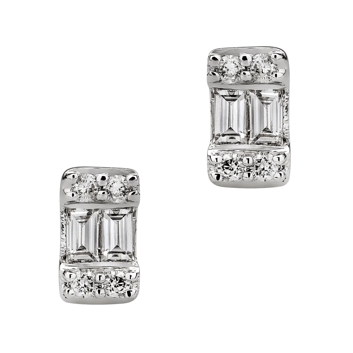 Cercei din aur alb cu diamante baguette si rotunde de 0.17ct