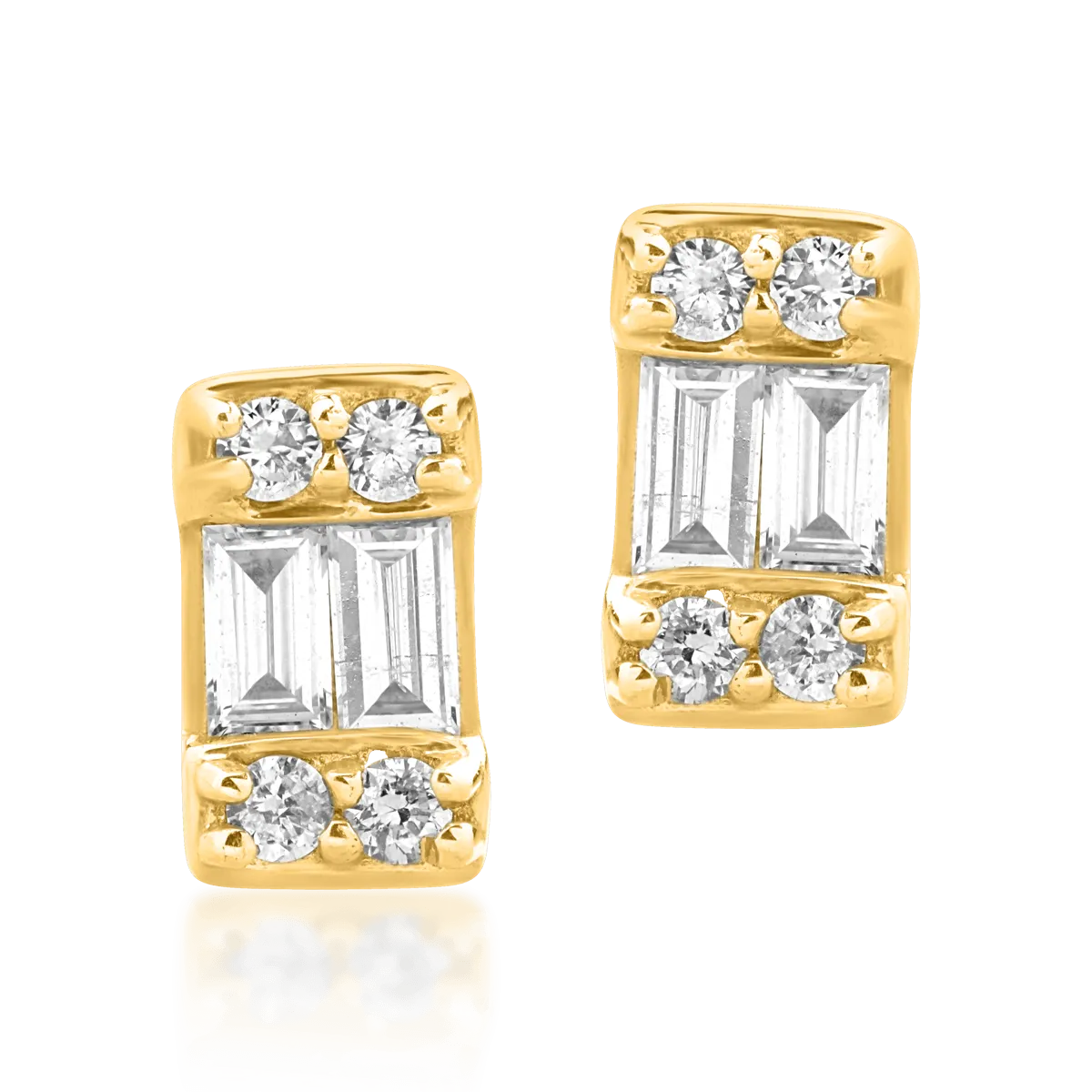Cercei din aur galben cu diamante baguette si rotunde de 0.17ct