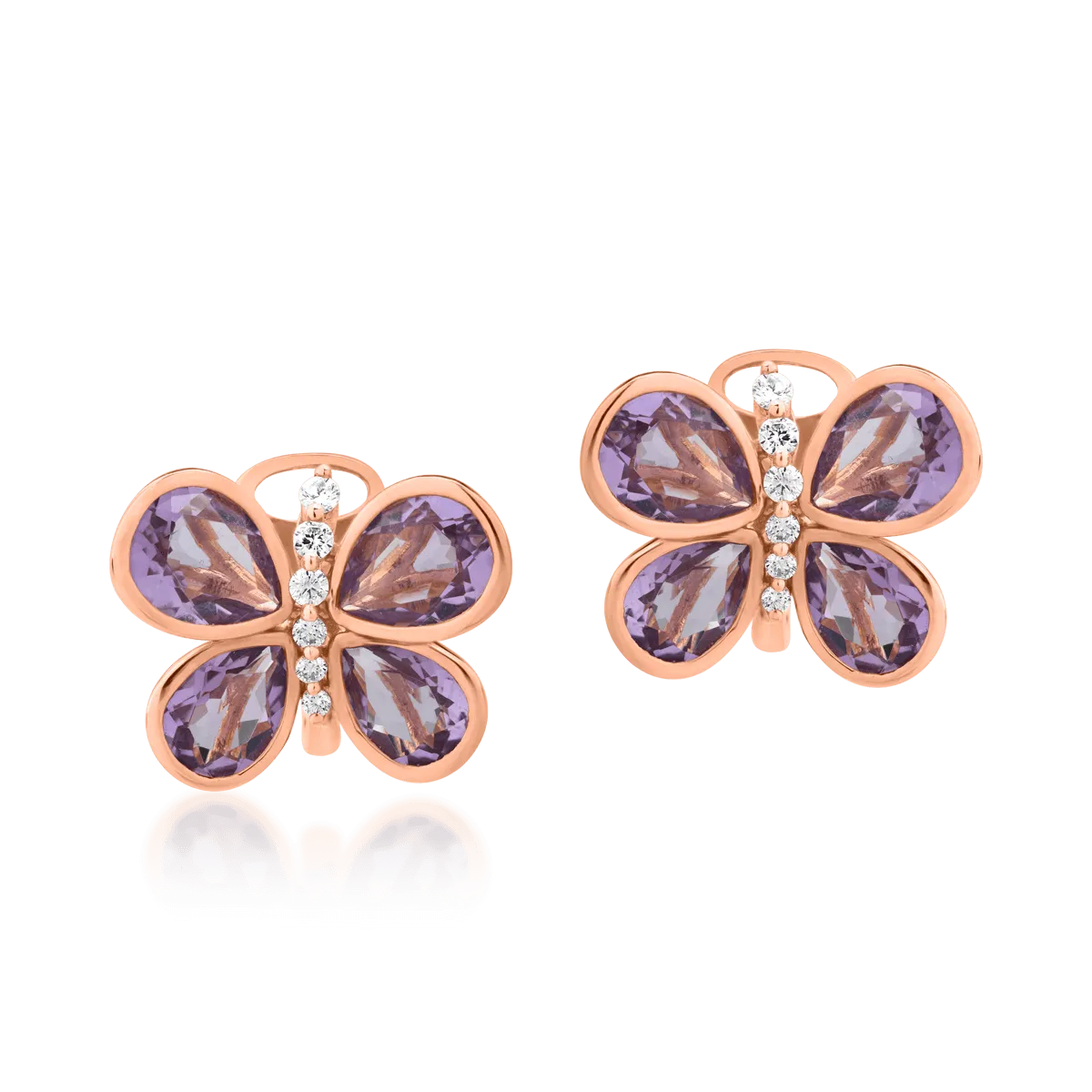 Teilor Cercei fluturi din aur roz cu ametiste pear de 7.93ct si diamante de 0.296ct