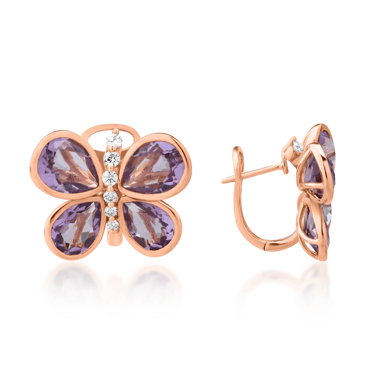 Cercei din aur roz cu ametiste pear de 7.93ct si diamante de 0.296ct