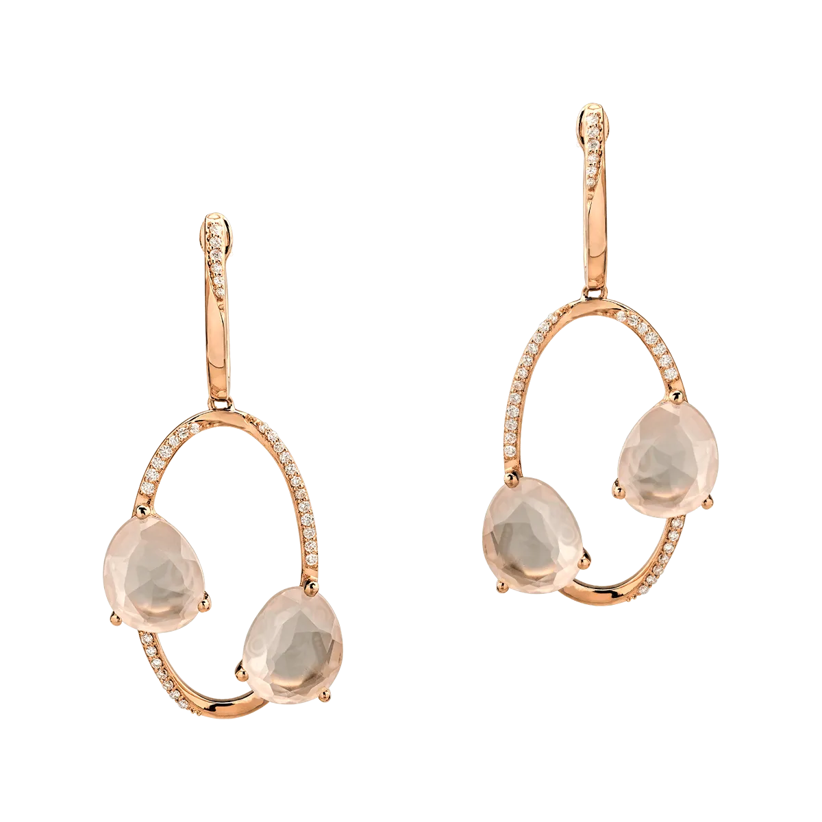 Cercei din aur roz de 18K cu quartz roz de 7.655ct si diamante de 0.277ct