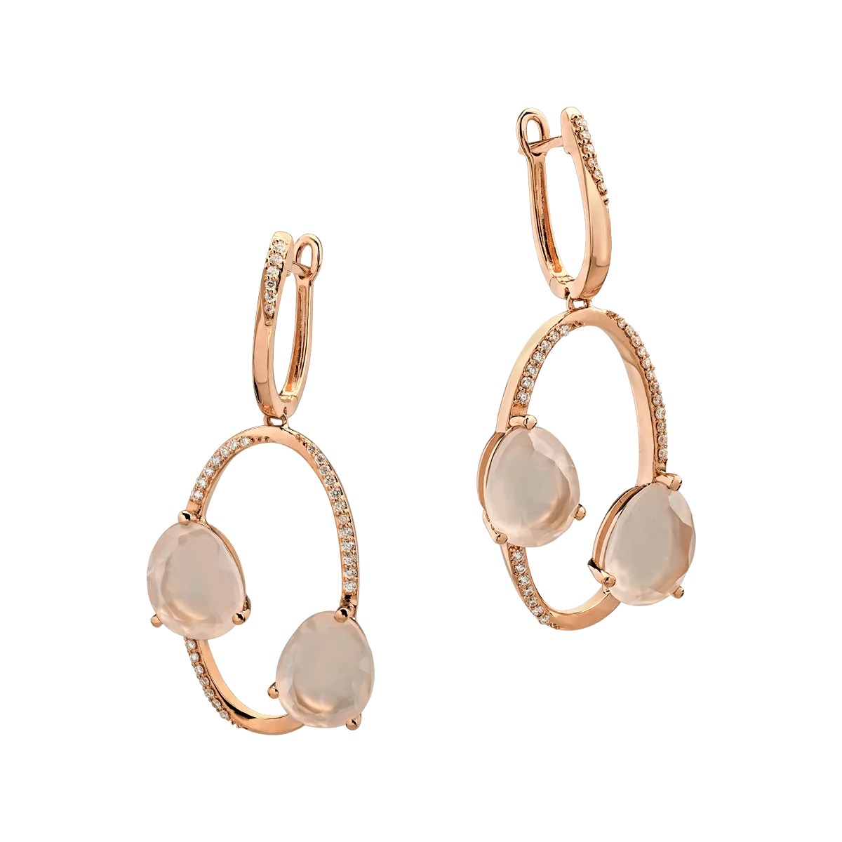 18K rose gold earrings with 7.655ct pink quartz and 0.277ct diamonds