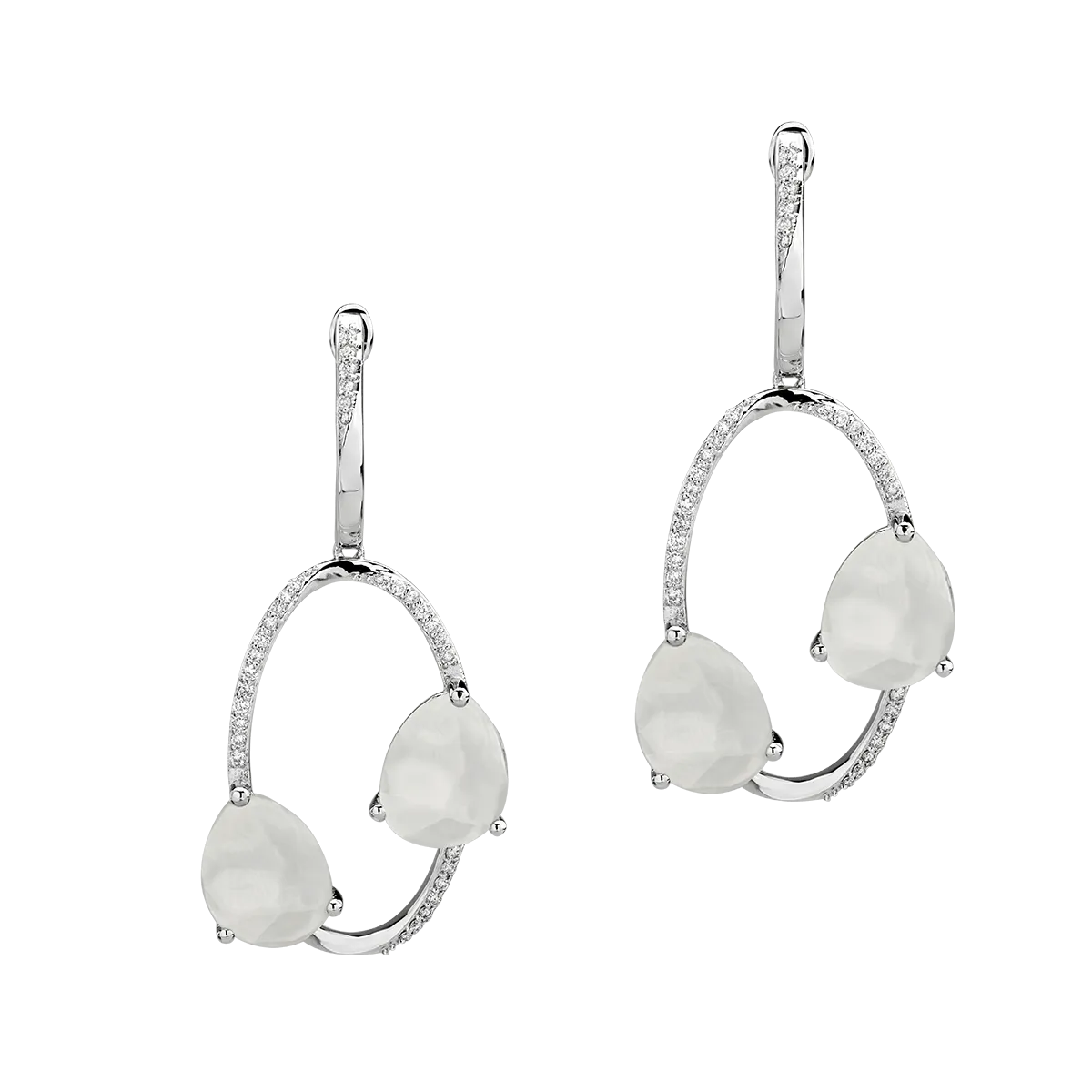Cercei din aur alb cu piatra lunii alba de 7.223ct si diamante de 0.277ct