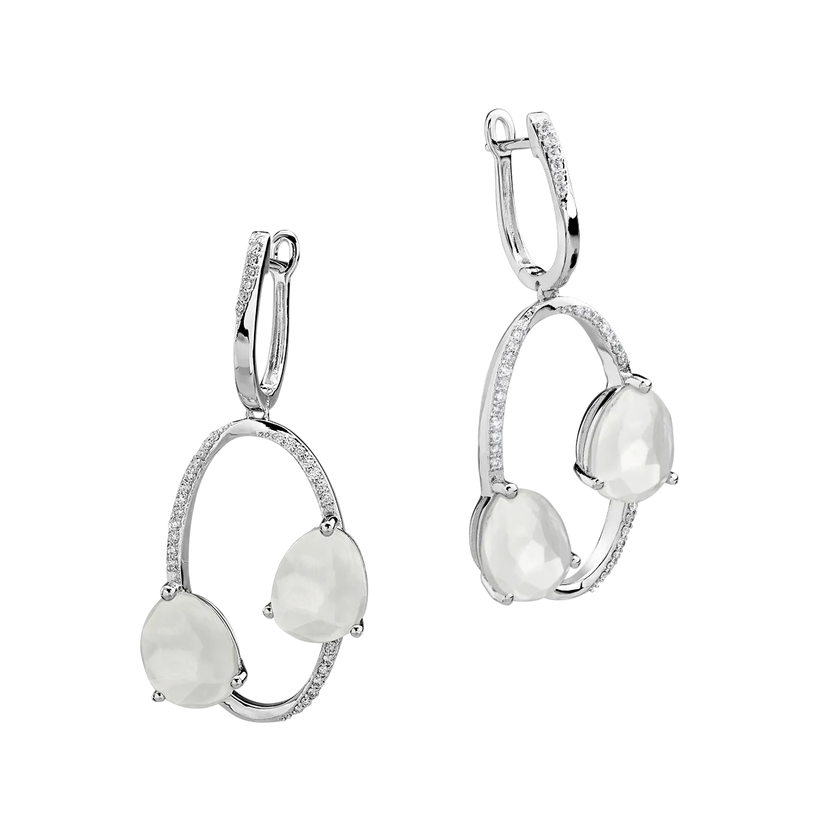 18K white gold earrings with 7.223ct white moonstone and 0.277ct diamonds