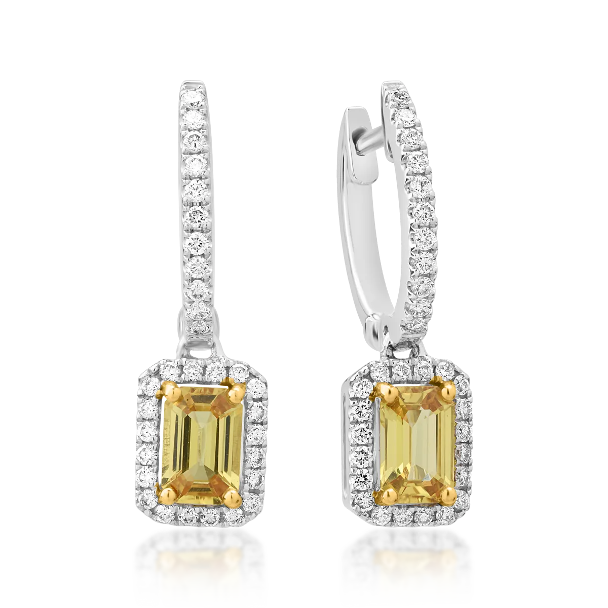 18K white gold earrings with 1.26ct yellow sapphire and 0.37ct diamond