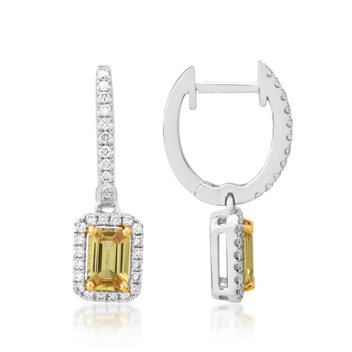 18K white gold earrings with 1.26ct yellow sapphire and 0.37ct diamond