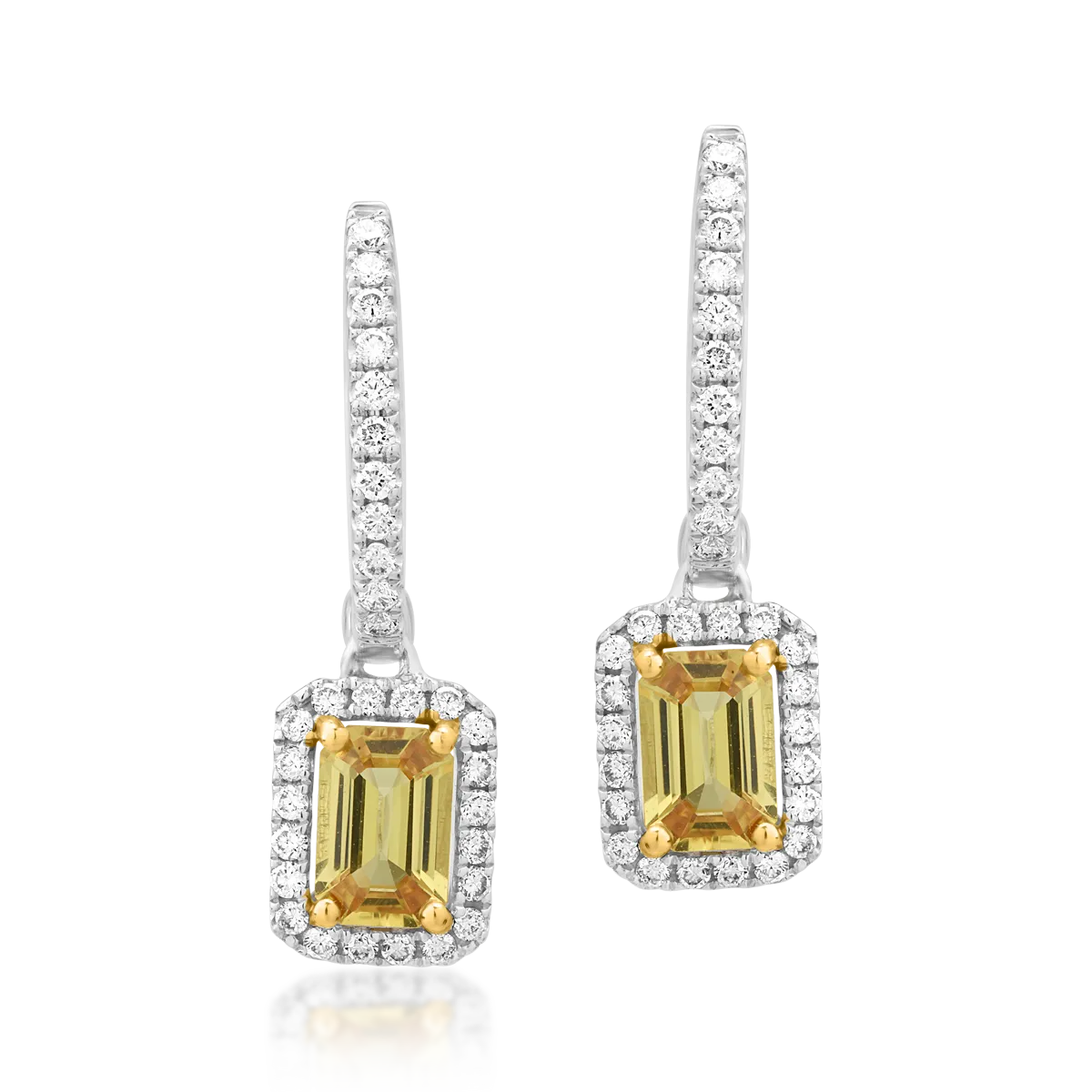 Teilor Cercei din aur alb cu safire galbene emerald de 1.26ct si diamante de 0.37ct