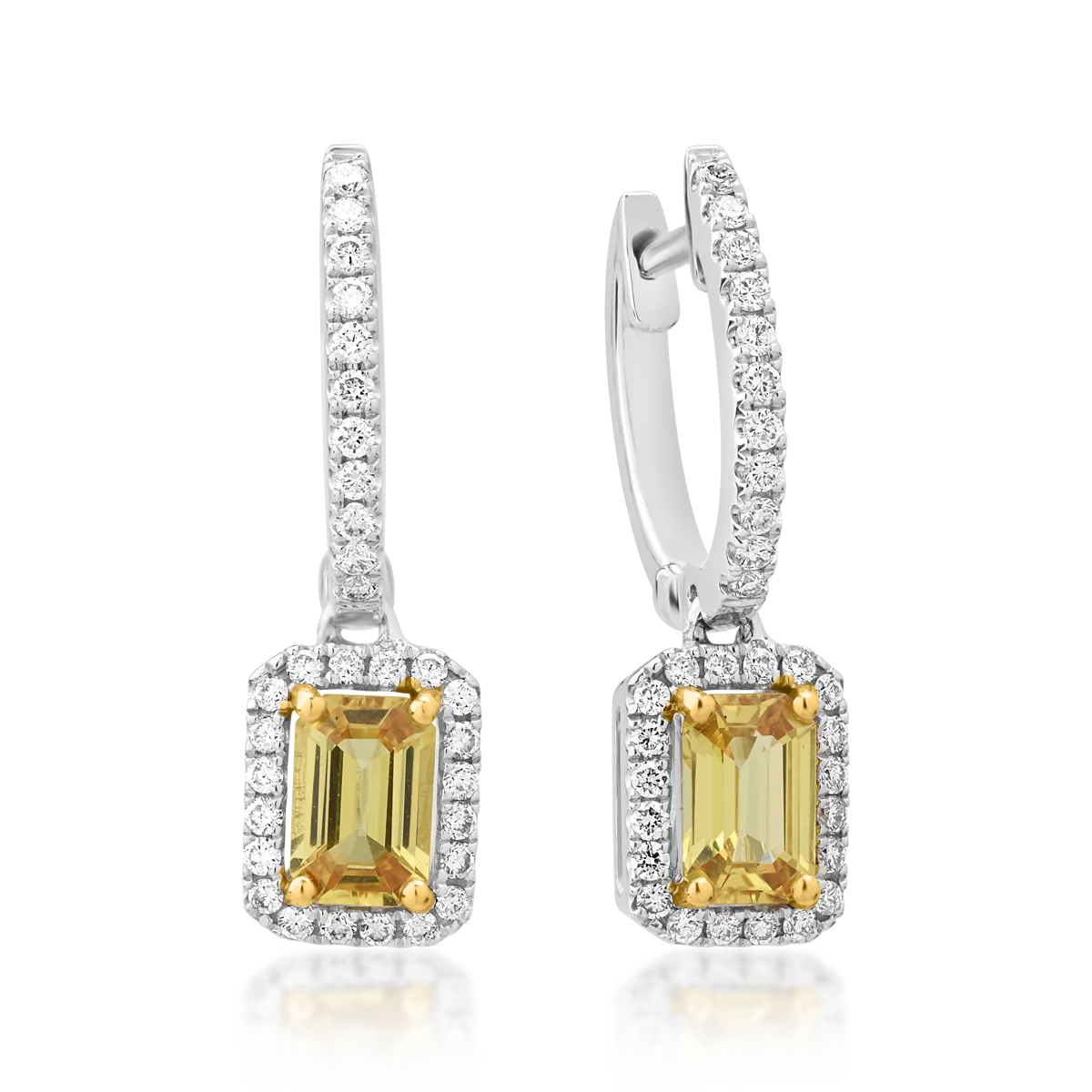 Teilor Cercei din aur alb cu safire galbene emerald de 1.26ct si diamante de 0.37ct