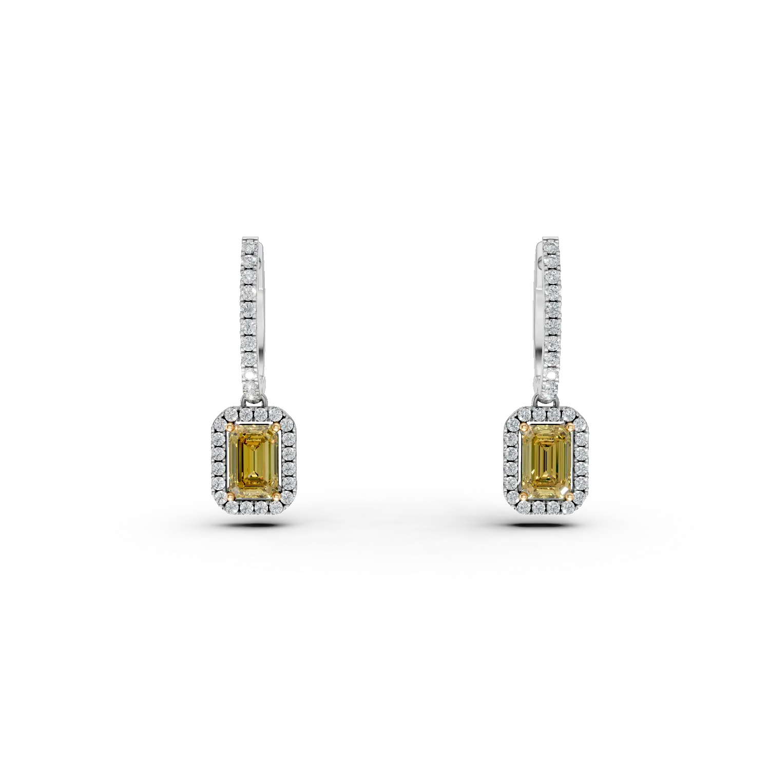 Teilor Cercei din aur alb cu safire galbene emerald de 1.1ct si diamante de 0.37ct
