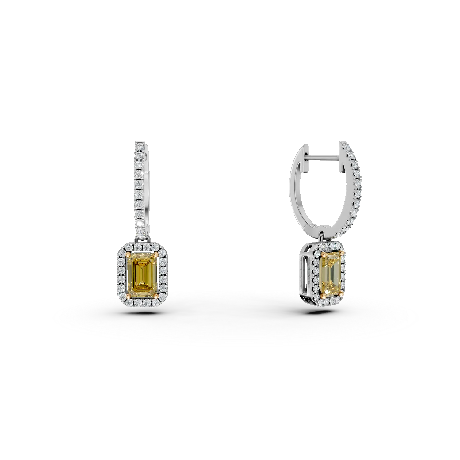 Cercei din aur alb cu safire galbene emerald de 1.1ct si diamante de 0.37ct