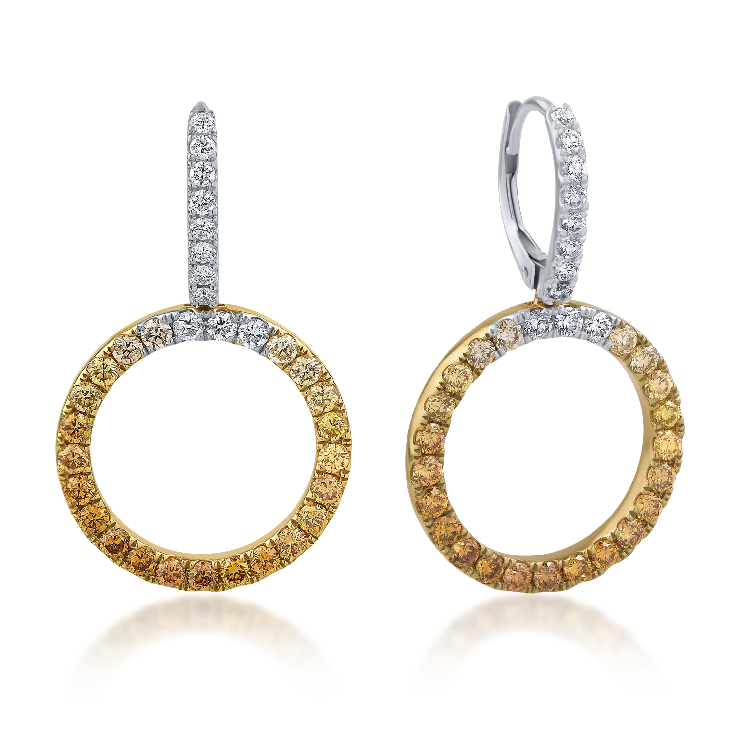 18K sárga-fehér arany fülbevaló 1.84ct gyémántokkal