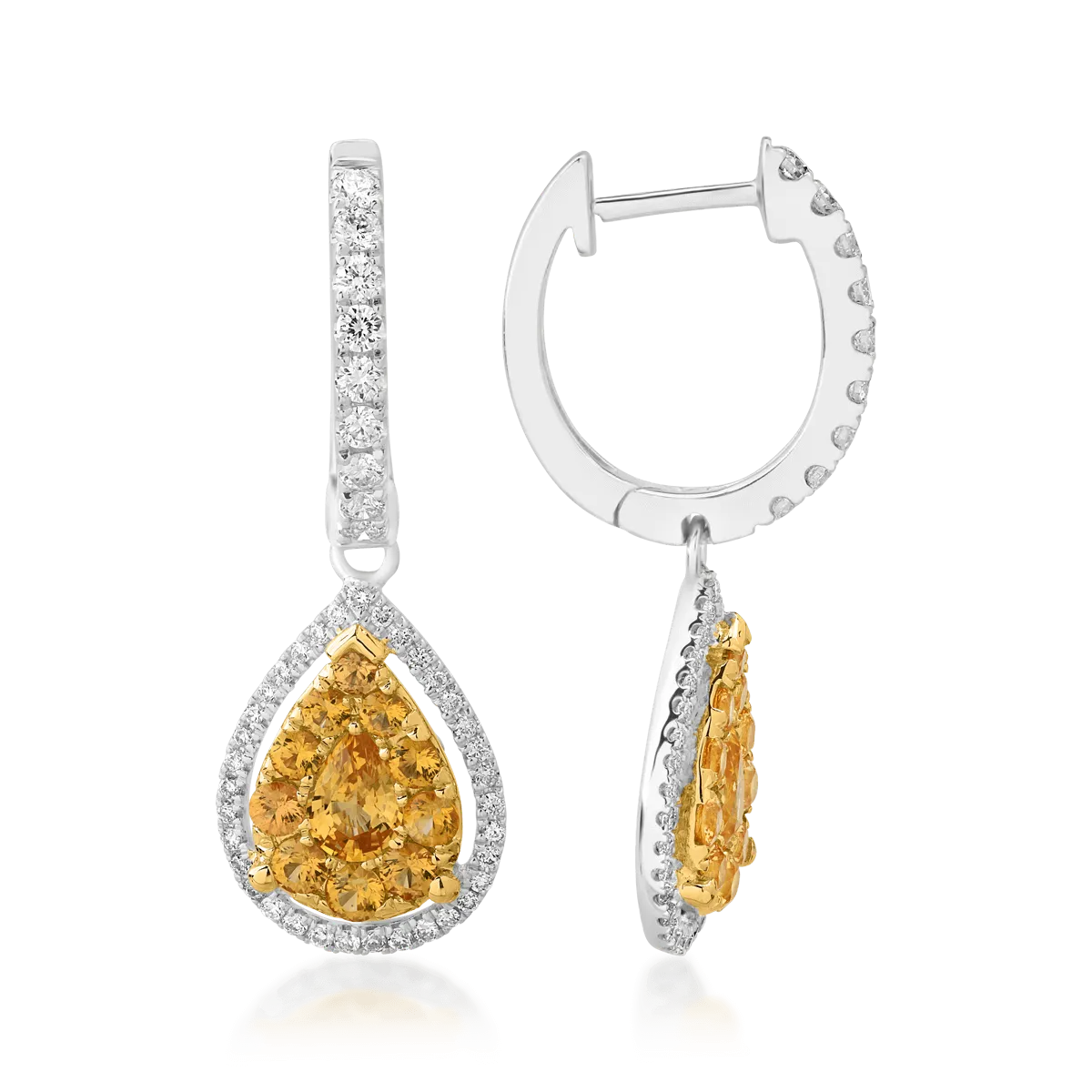 18k fehér arany fülbevaló, sárga zafírokkal 1.04ct és gyémánt 0.41ct