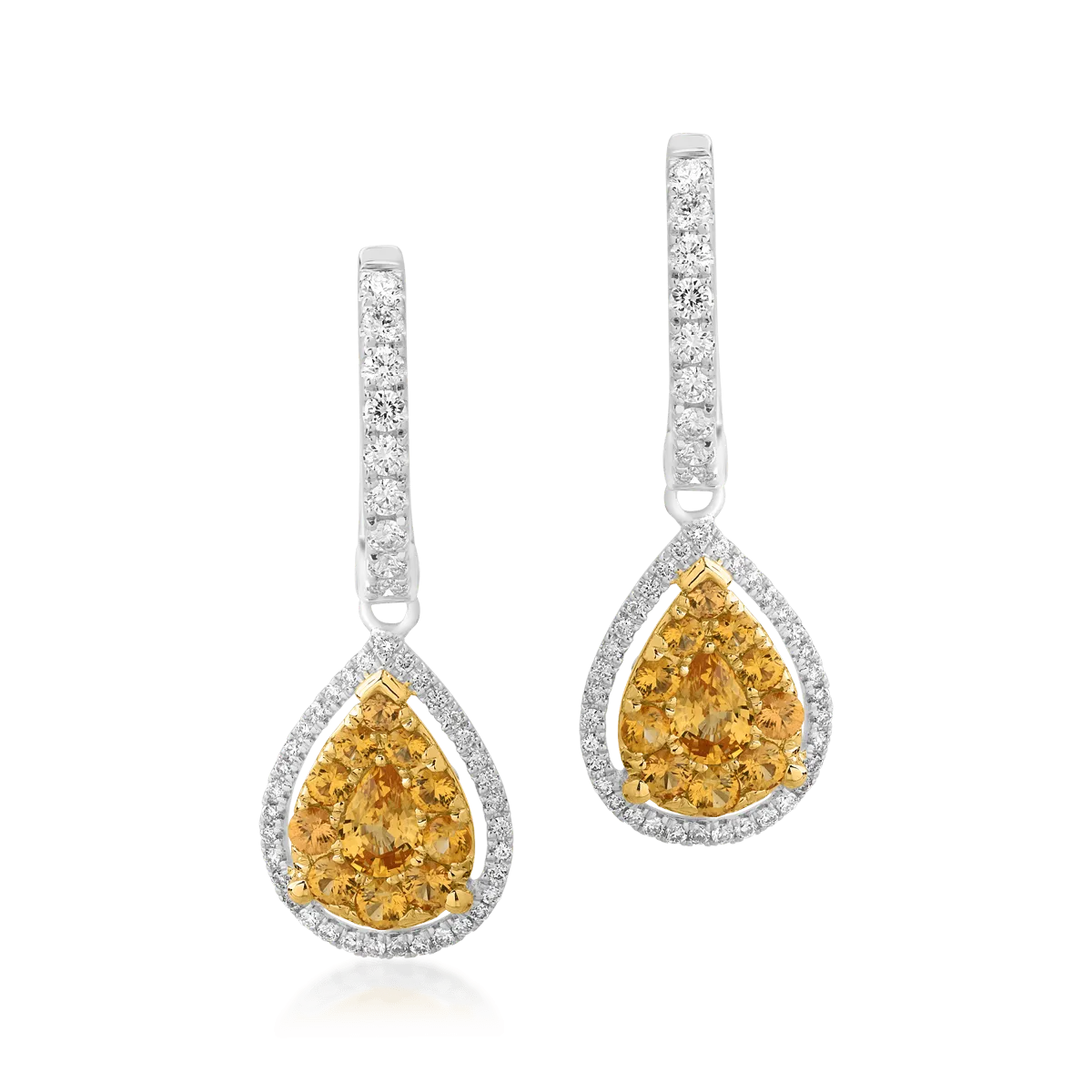 18K white/yellow gold earrings with 1.04ct yellow sapphires and 0.41ct diamonds