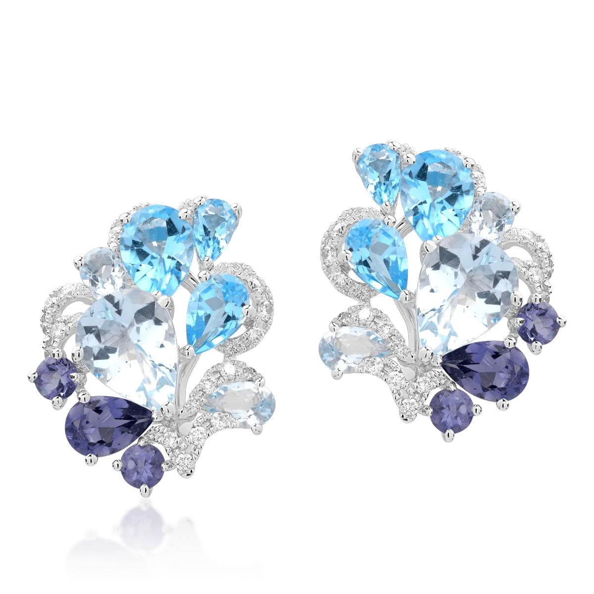 18K white gold earrings with 8.81ct precious and semiprecious stones-112007