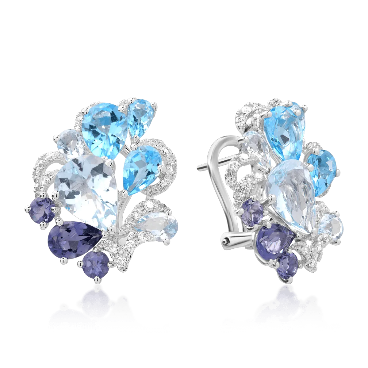 Cercei din aur alb cu pietre pretioase si semipretioase de 8.81ct