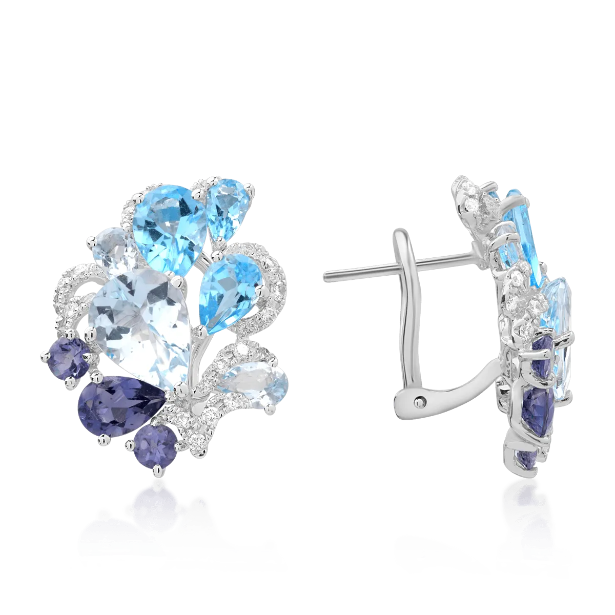 Cercei din aur alb cu pietre pretioase si semipretioase de 8.81ct