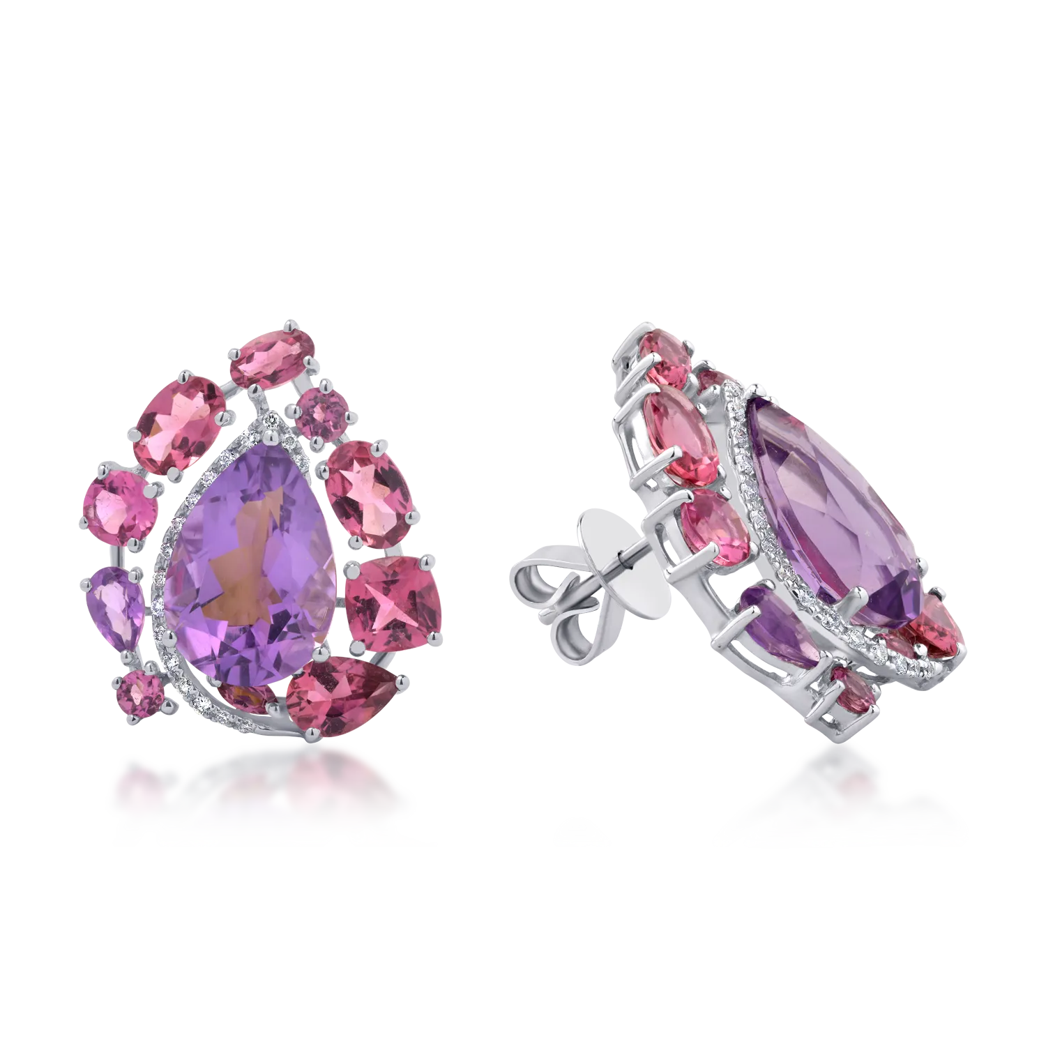 18K white gold earrings with 14.97ct precious and semi-precious stones