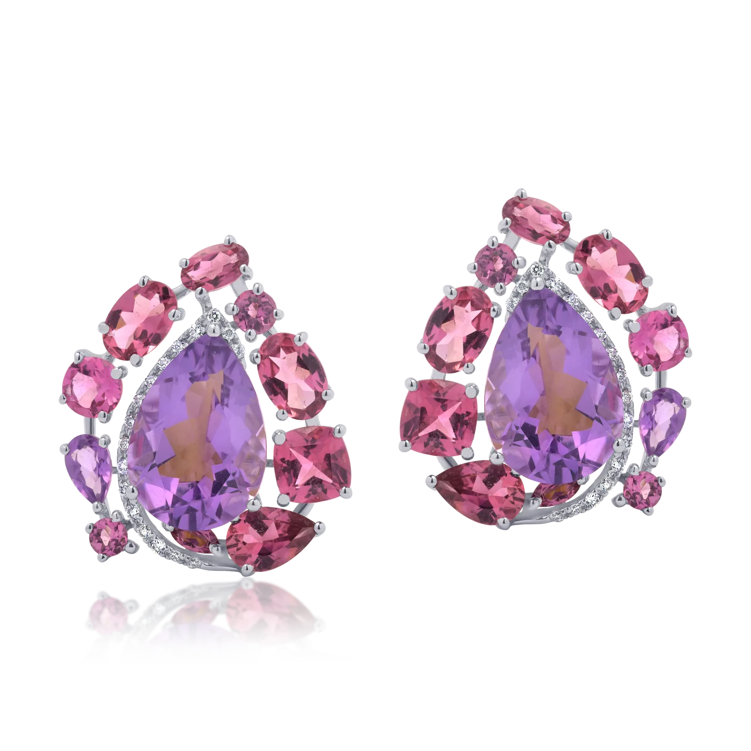 Cercei din aur alb de 18K cu pietre pretioase si semipretioase de 14.97ct-112010