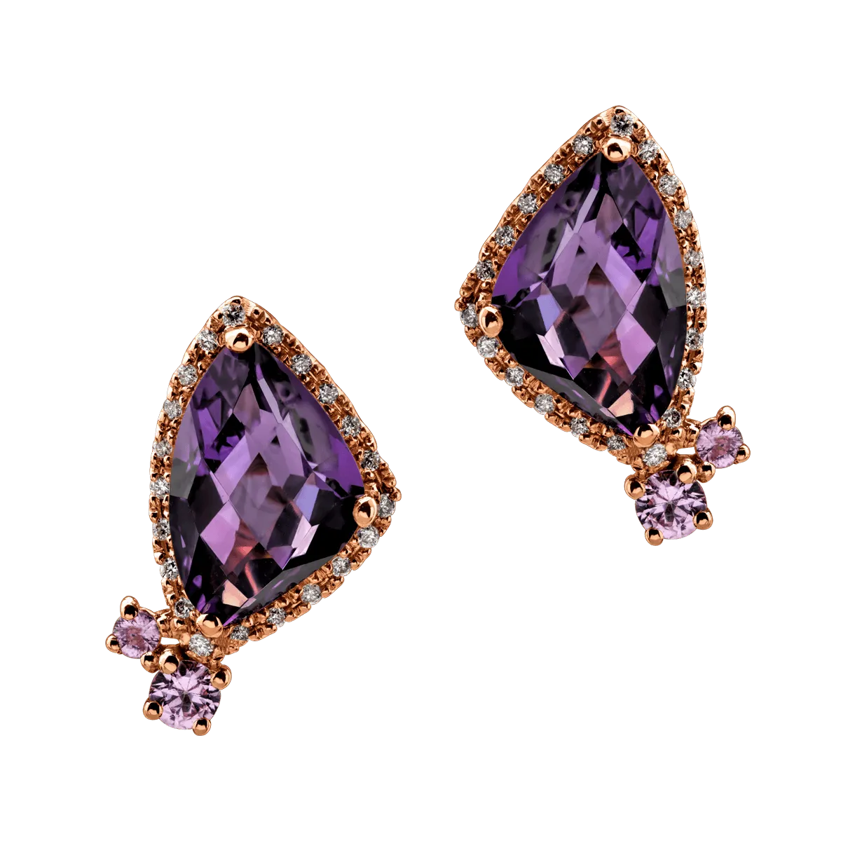 18K rose gold earrings with 4.36ct precious and semiprecious stones