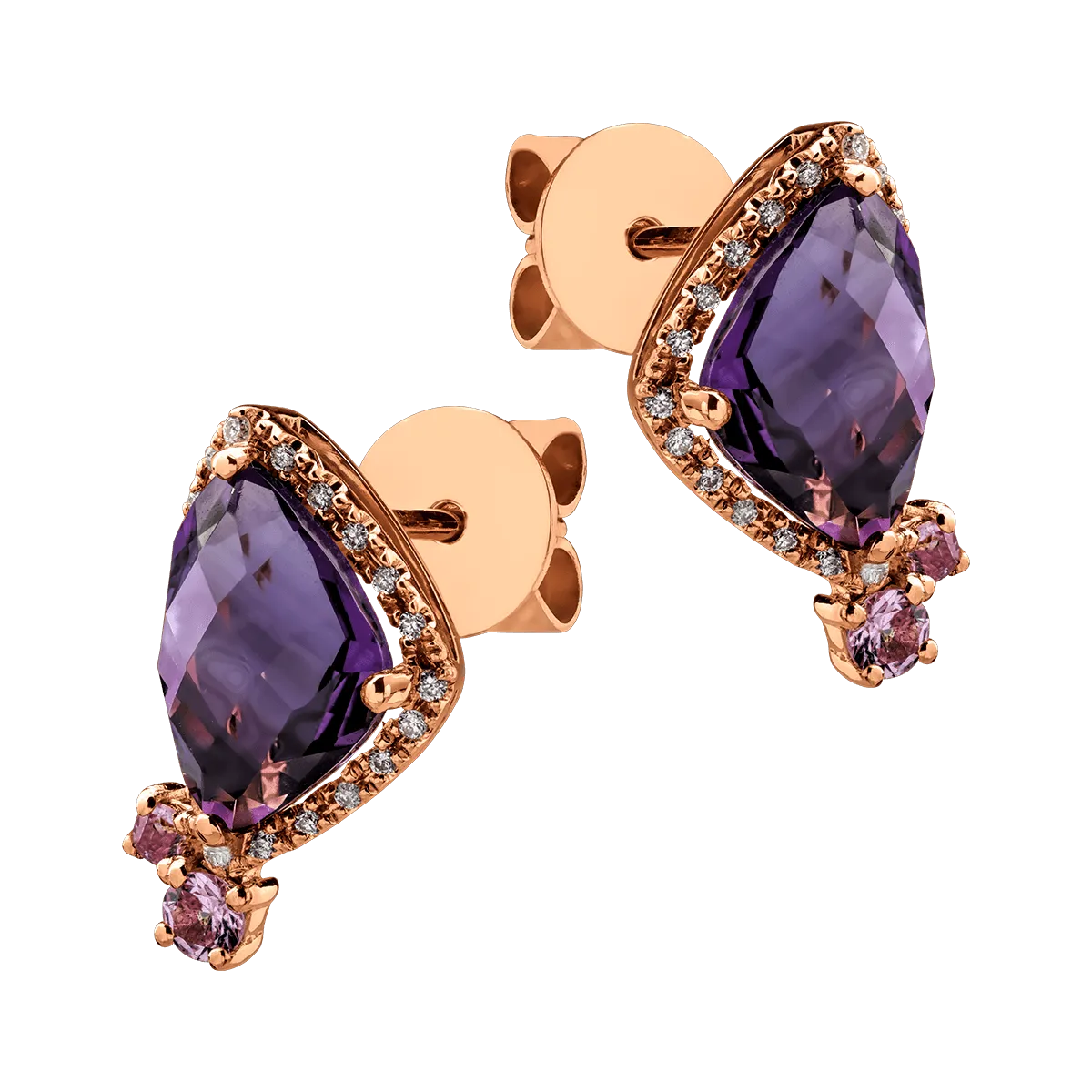 18K rose gold earrings with 4.36ct precious and semiprecious stones