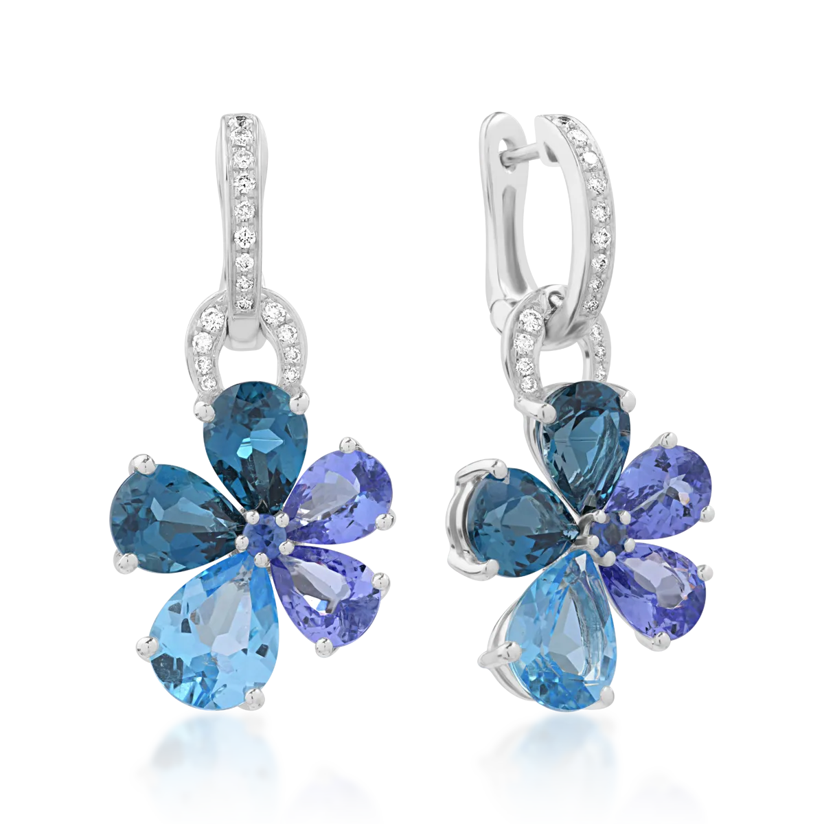 Обеци от бяло злато със скъпоценни и полускъпоценни камъни 11.5 ct