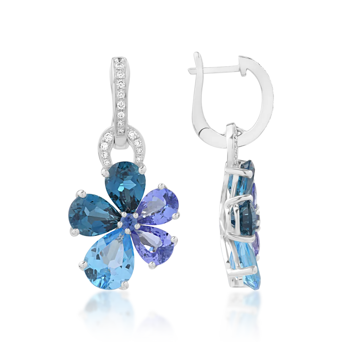 Обеци от бяло злато със скъпоценни и полускъпоценни камъни 11.5 ct