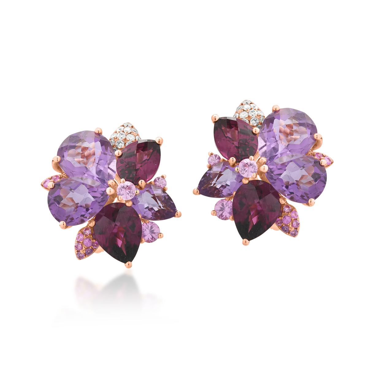 18K rose gold earrings with 9.9ct amethysts and 6.9ct rhodolites-112023