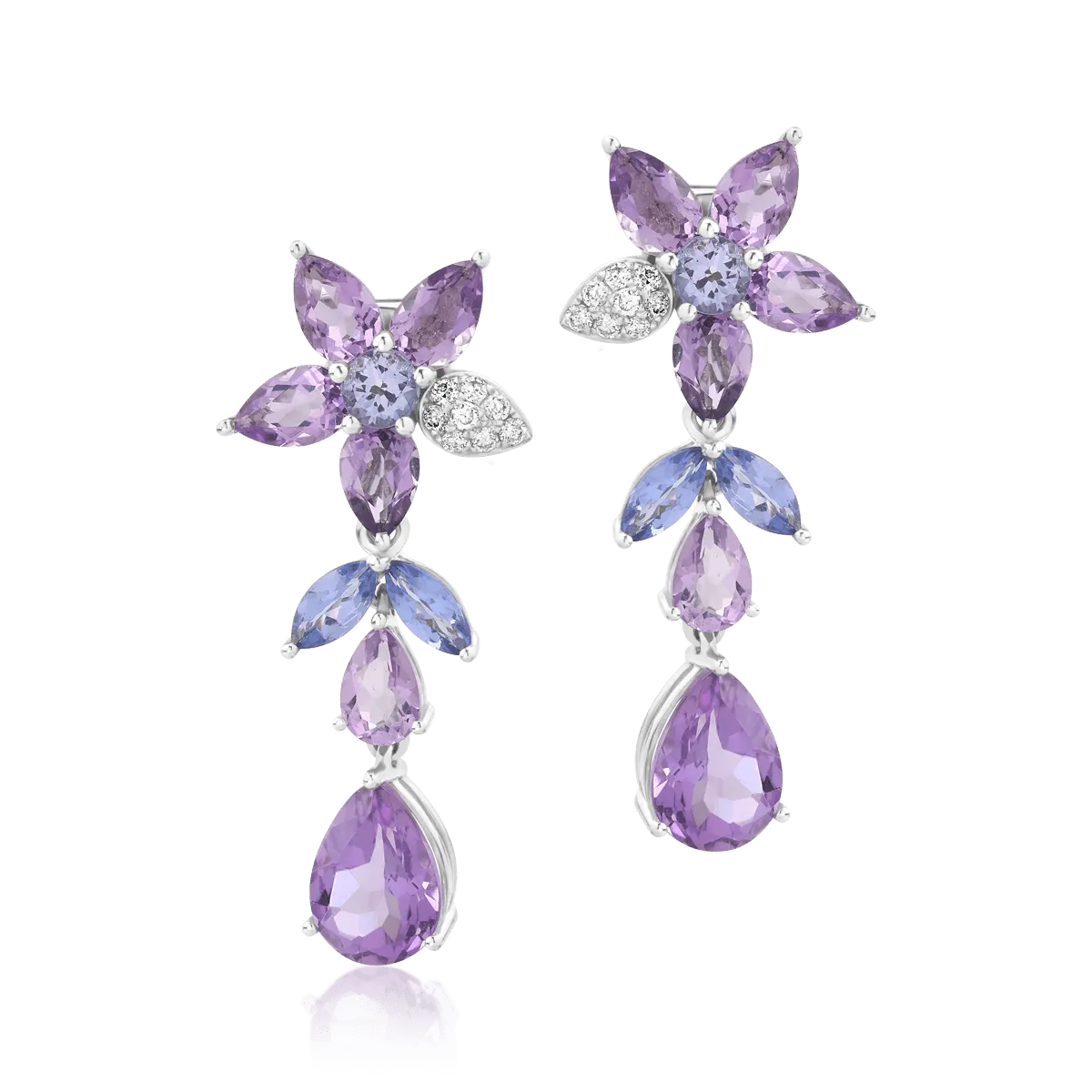 Teilor Cercei florali din aur alb cu pietre pretioase si semipretioase de 9.39ct