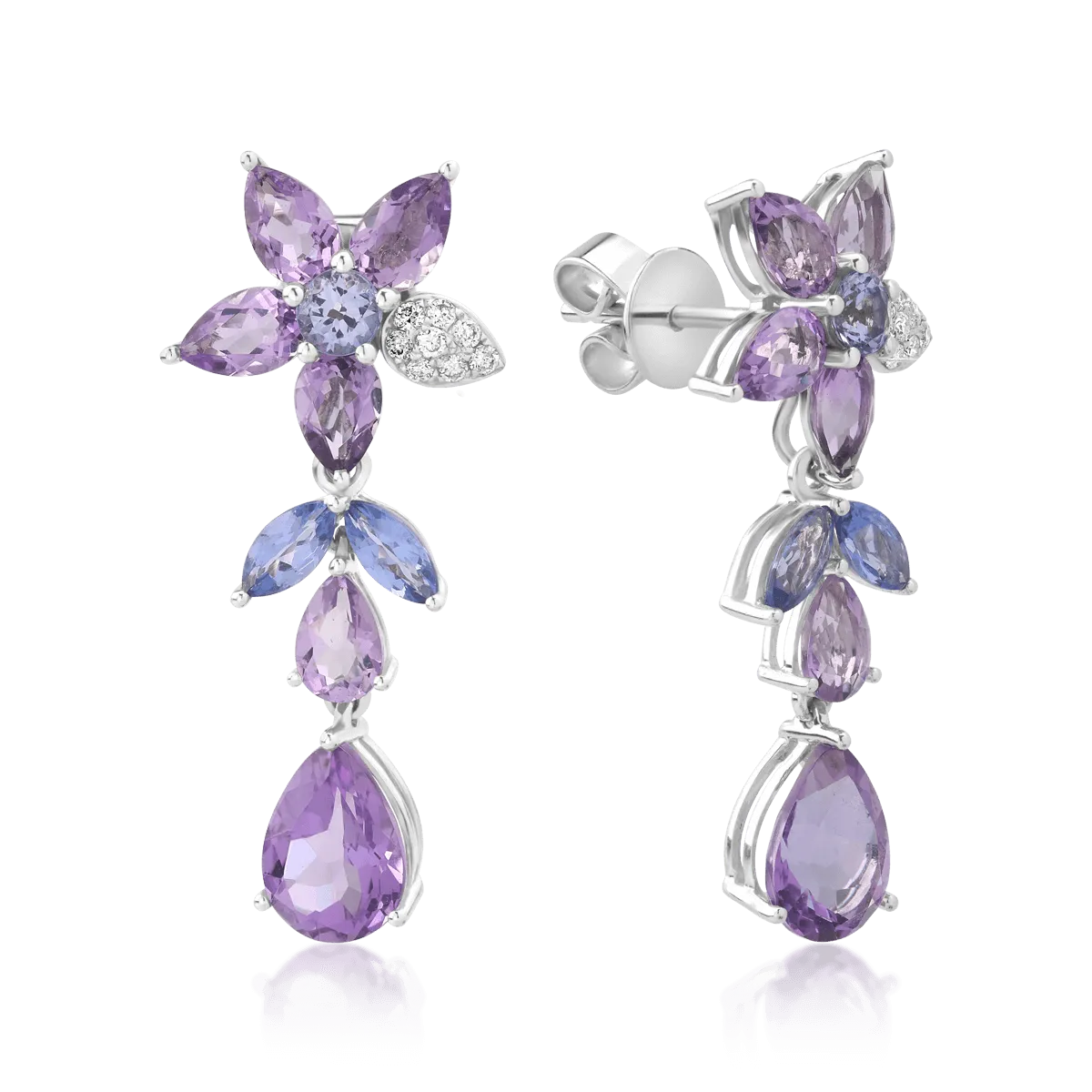 Cercei din aur alb cu pietre pretioase si semipretioase de 9.39ct