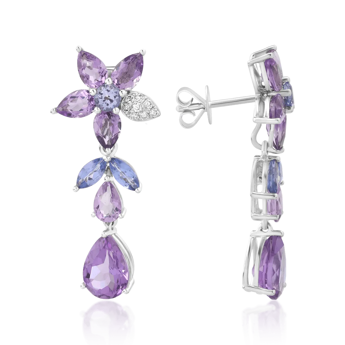 Kolczyki z 18K białego złota, kamienie szlachetne i półszlachetne 9.39kr