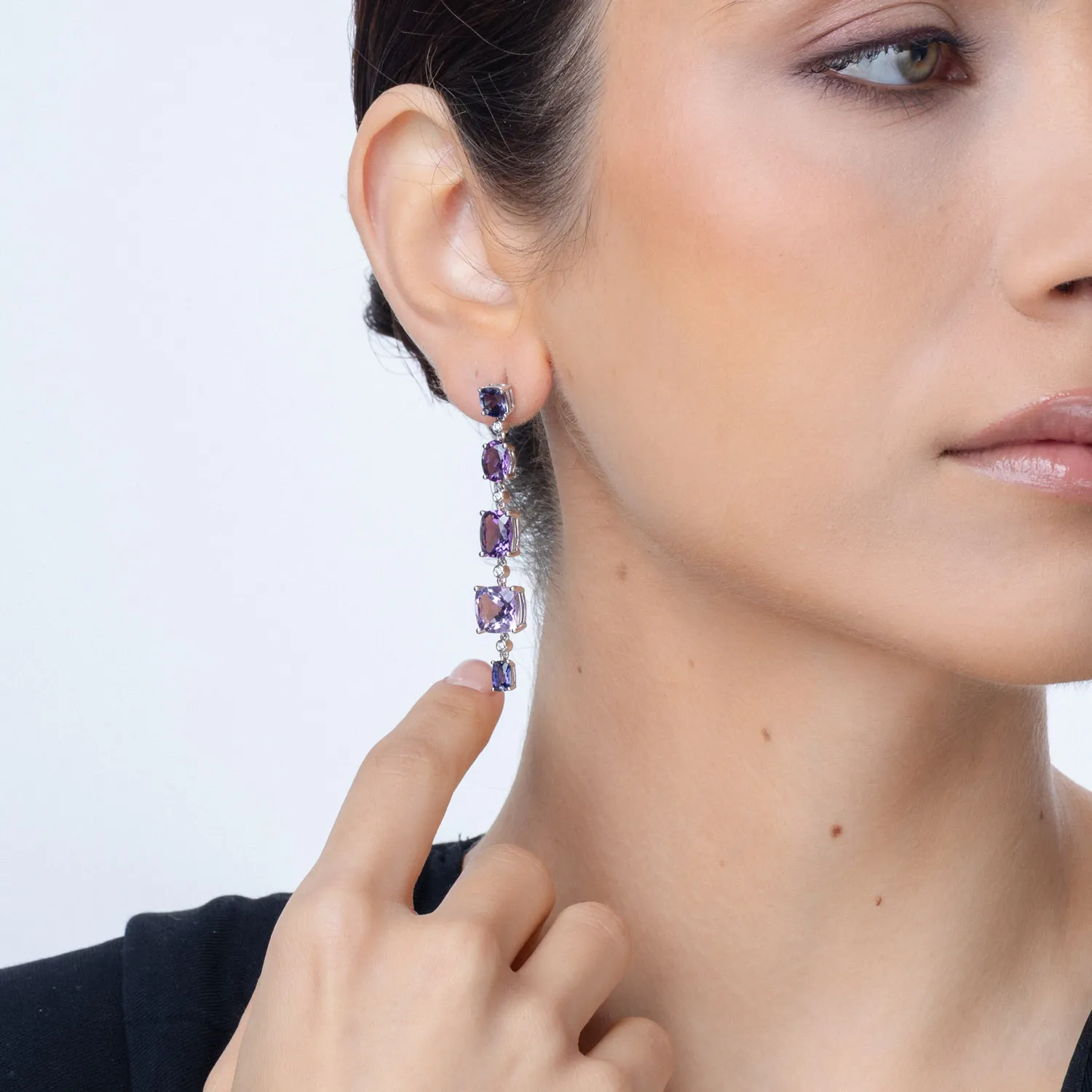 Cercei din aur alb cu pietre pretioase si semipretioase de 14.7ct