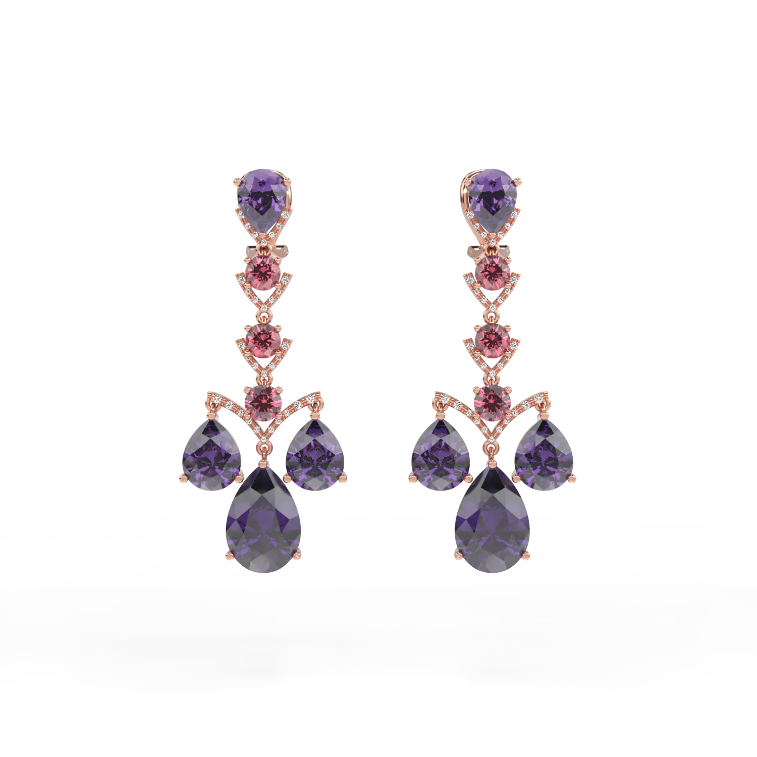 18K rose gold earrings with 27.37ct precious and semiprecious stones