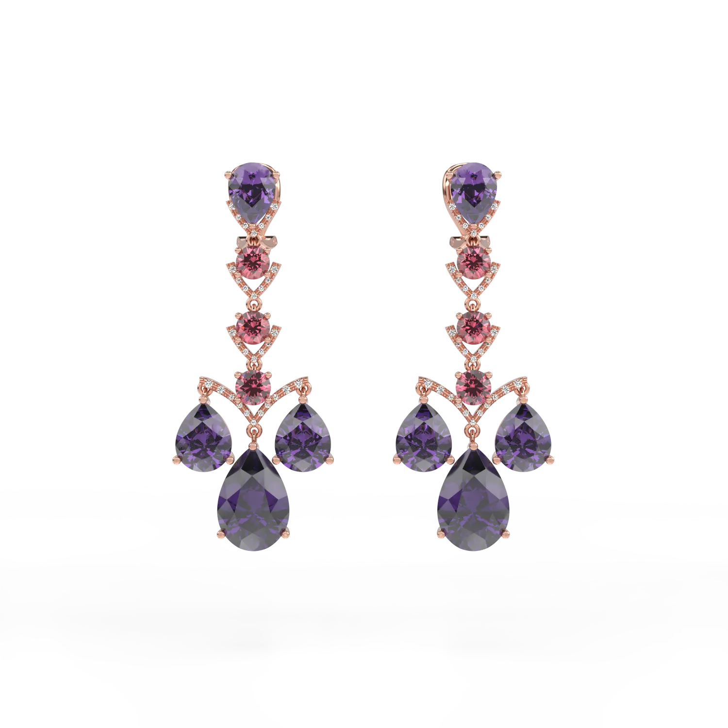 Cercei din aur roz cu pietre pretioase si semipretioase de 27.37ct