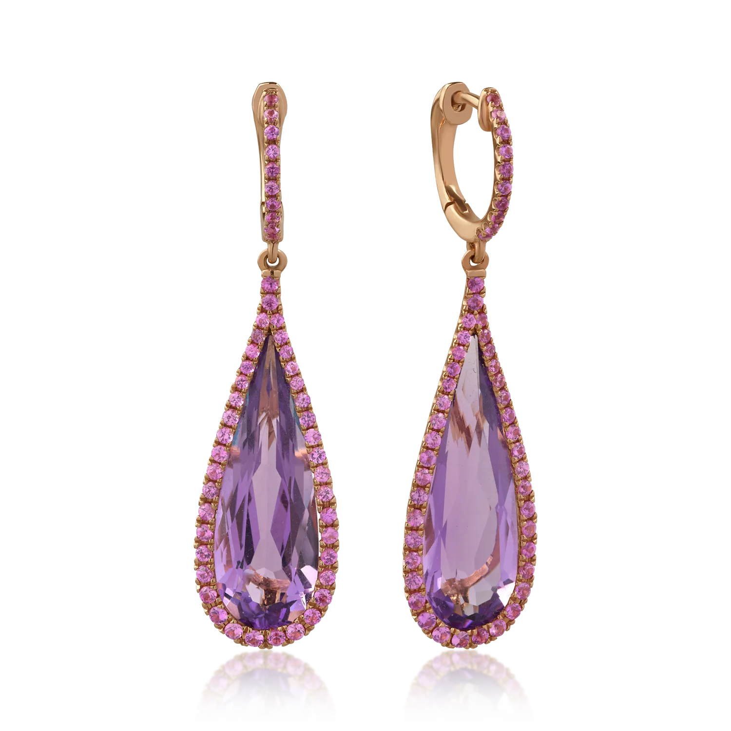 18K rose gold earrings with 12.2ct amethysts and 1.08ct pink sapphires