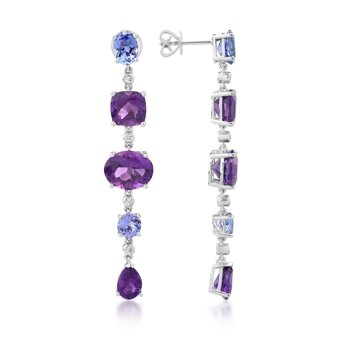 18K white gold earrings with 8.2ct amethysts and 1.7ct tanzanite
