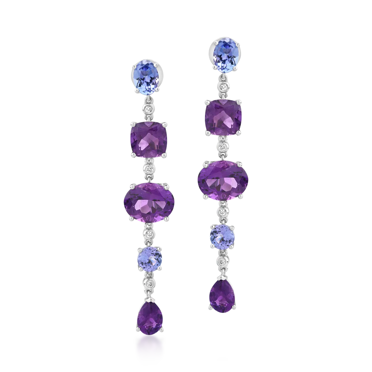 Teilor Cercei din aur alb cu ametiste ovale, pear si cushion de 8.2ct si tanzanite ovale si rotunde de1.7ct