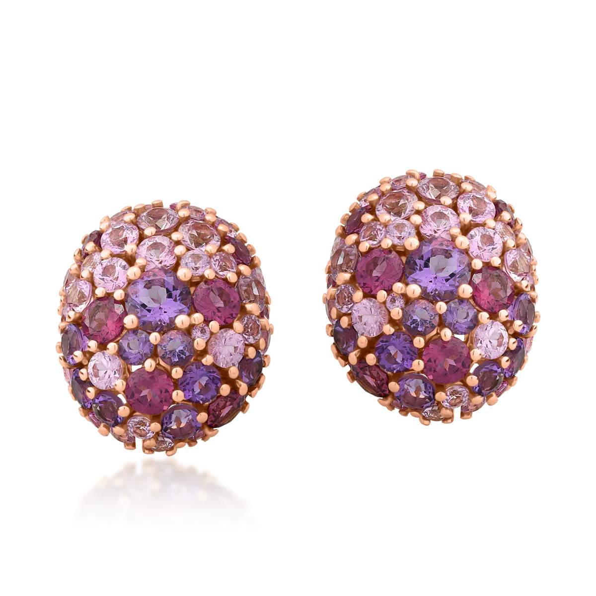 18K rose gold earrings with 1.6ct amethysts and 1.6ct rhodolites