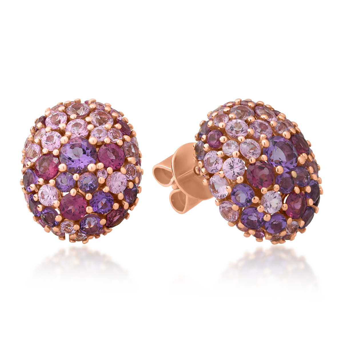 18K rose gold earrings with 1.6ct amethysts and 1.6ct rhodolites