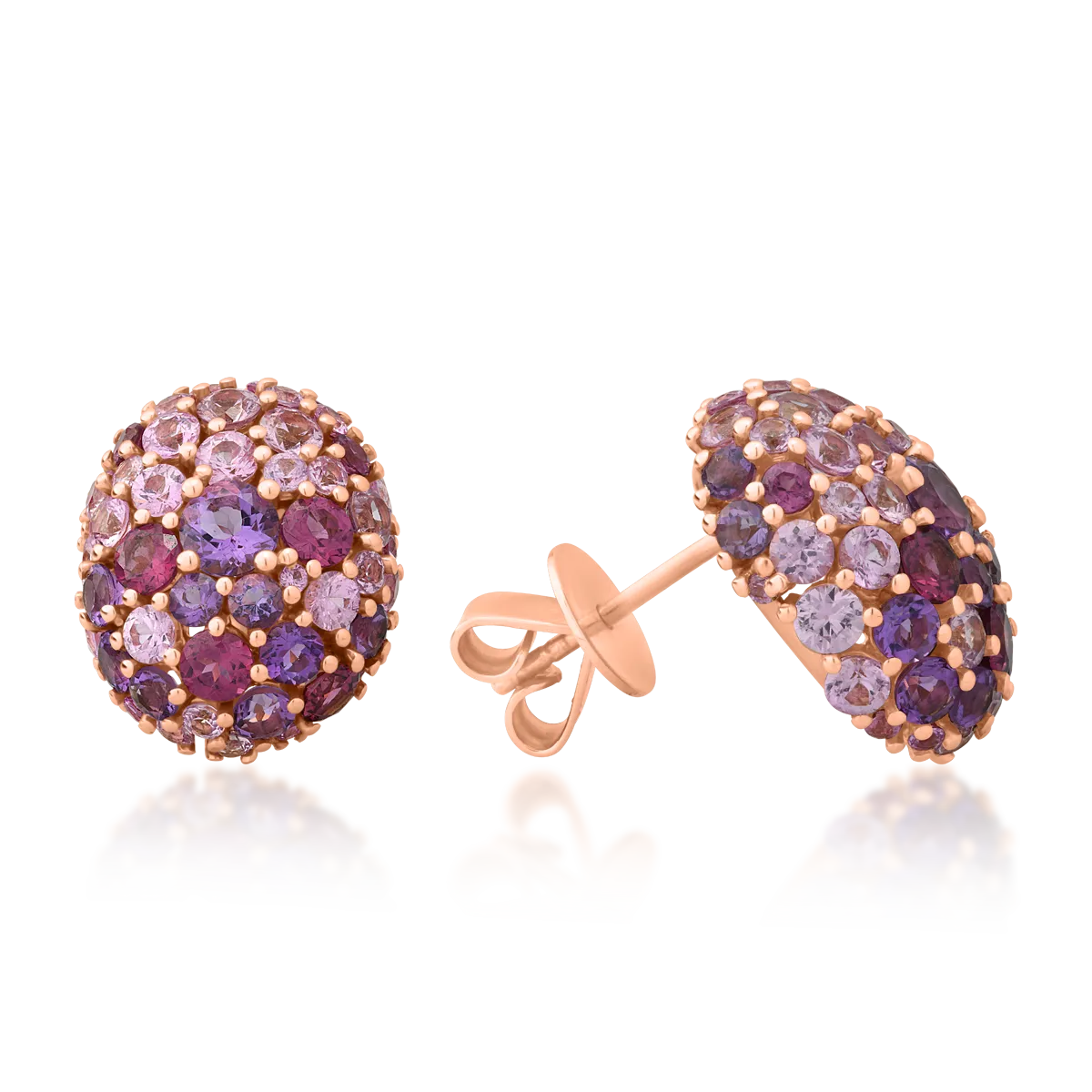 18K rose gold earrings with 1.6ct amethysts and 1.6ct rhodolites