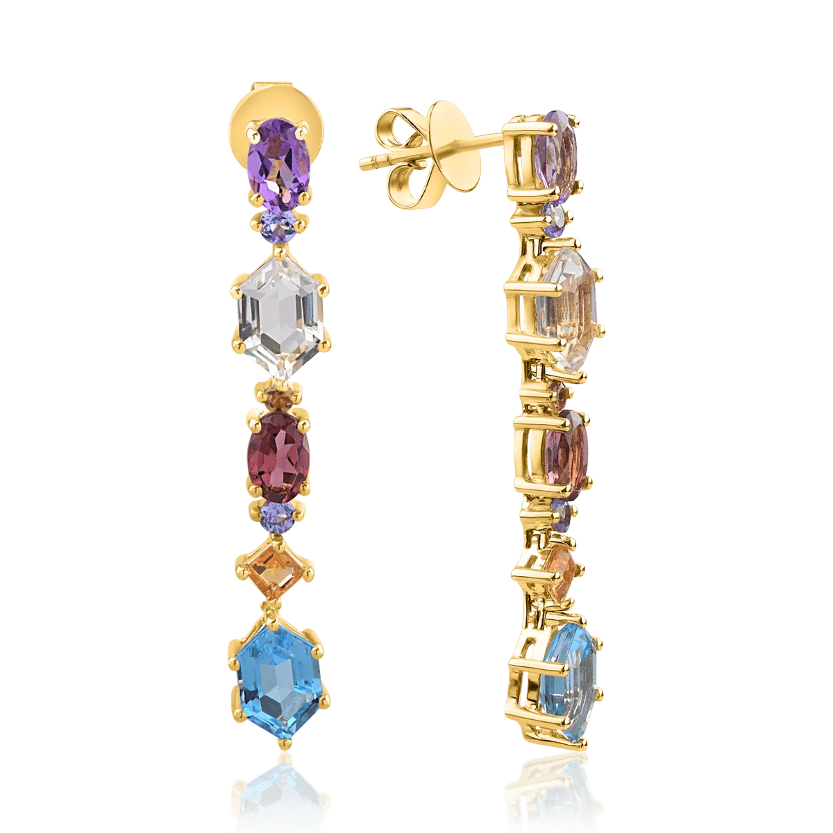 Cercei din aur galben cu pietre pretioase si semipretioase de 4.4ct