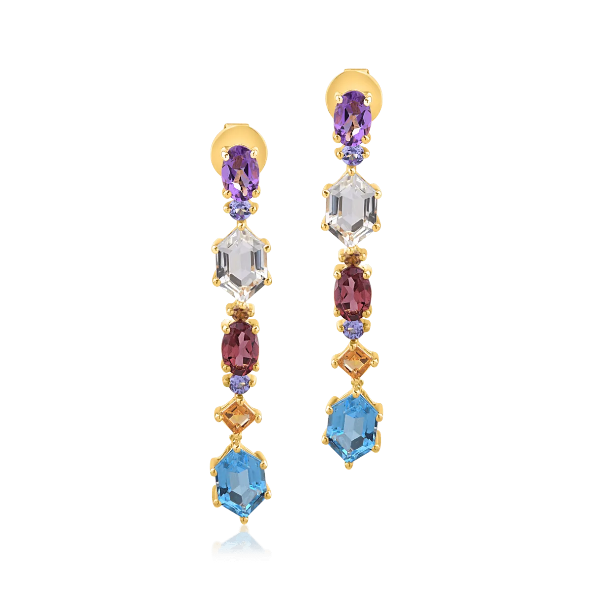 Cercei din aur galben de 18K cu pietre pretioase si semipretioase de 4.4ct