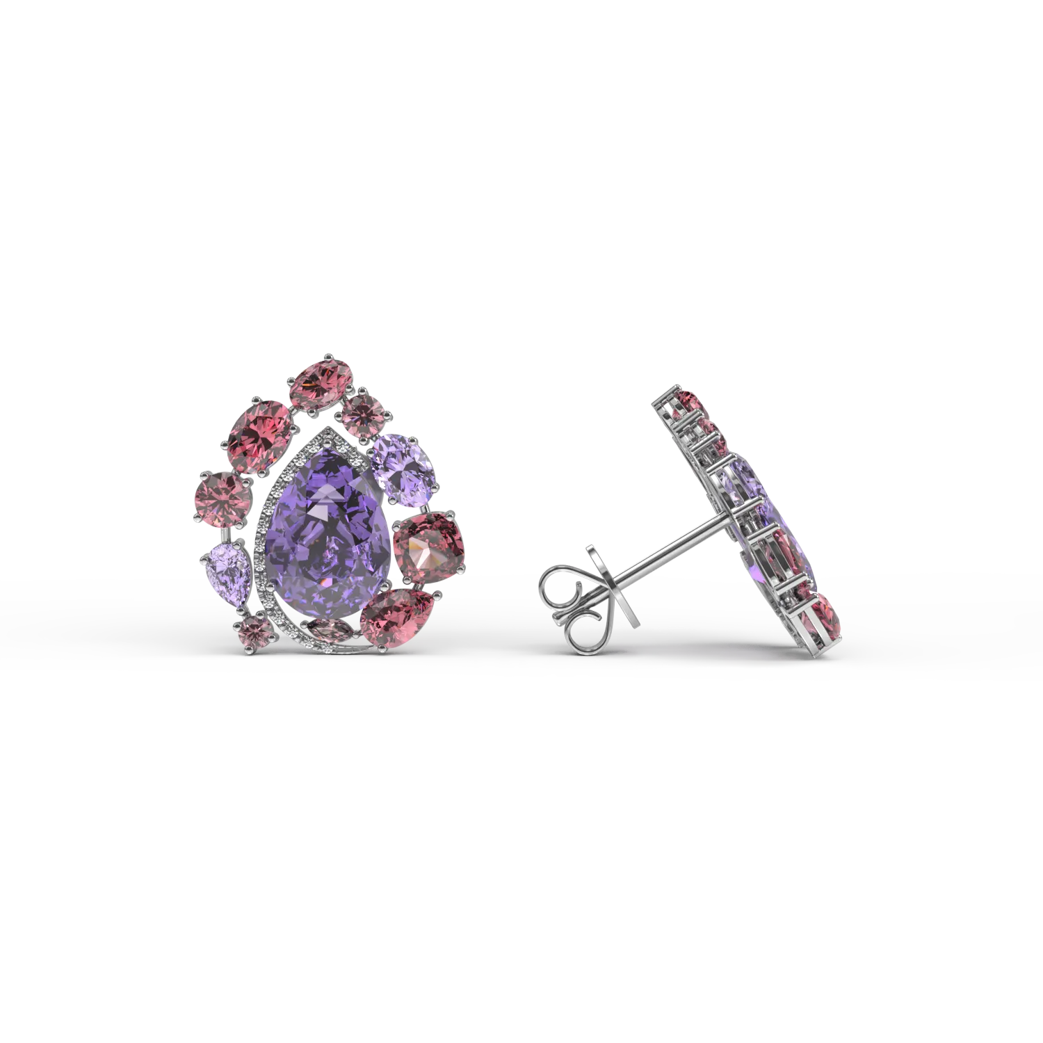 Cercei din aur alb de 18K cu ametiste de 10.1ct si turmaline roz de 2ct