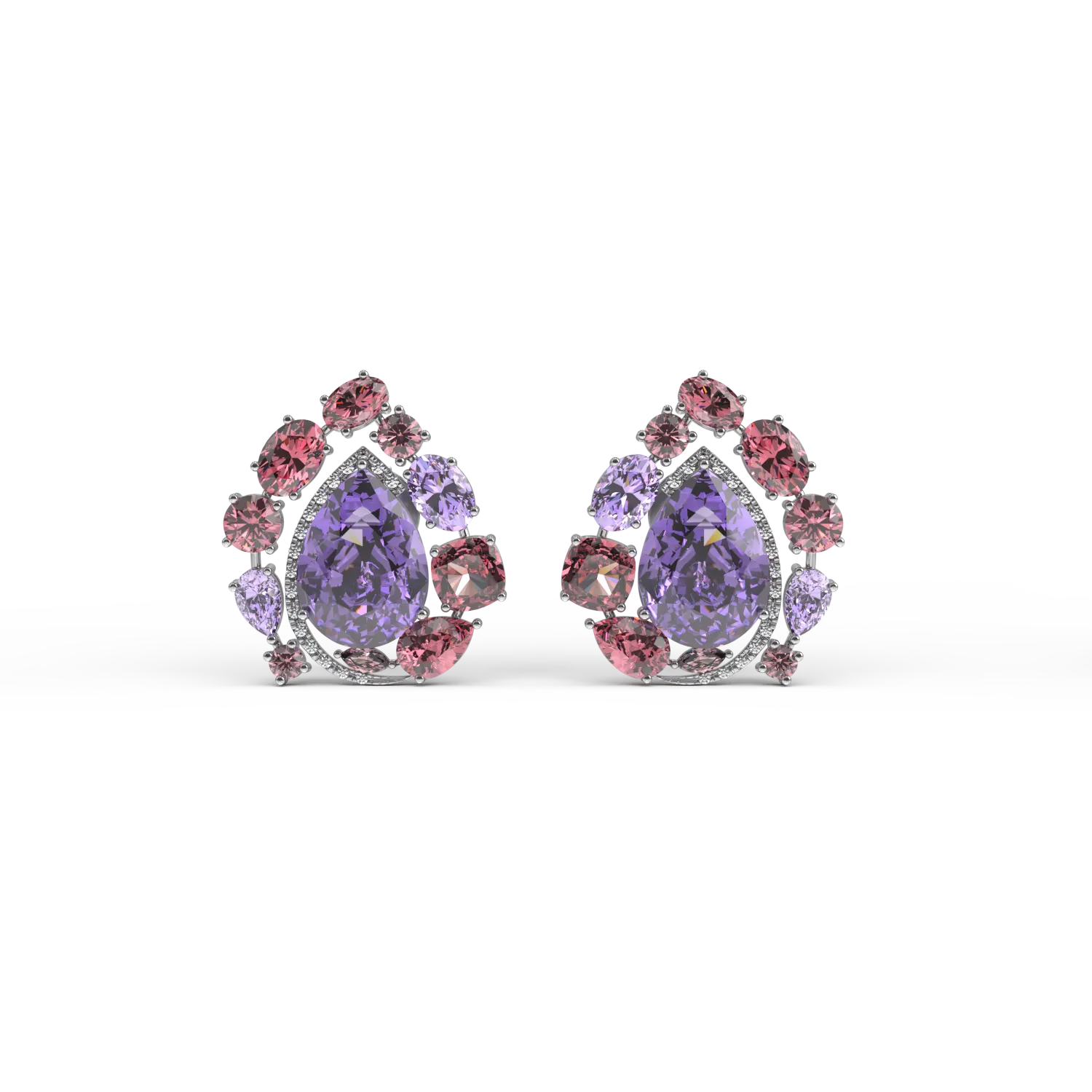 Cercei din aur alb de 18K cu ametiste de 10.1ct si turmaline roz de 2ct-112043