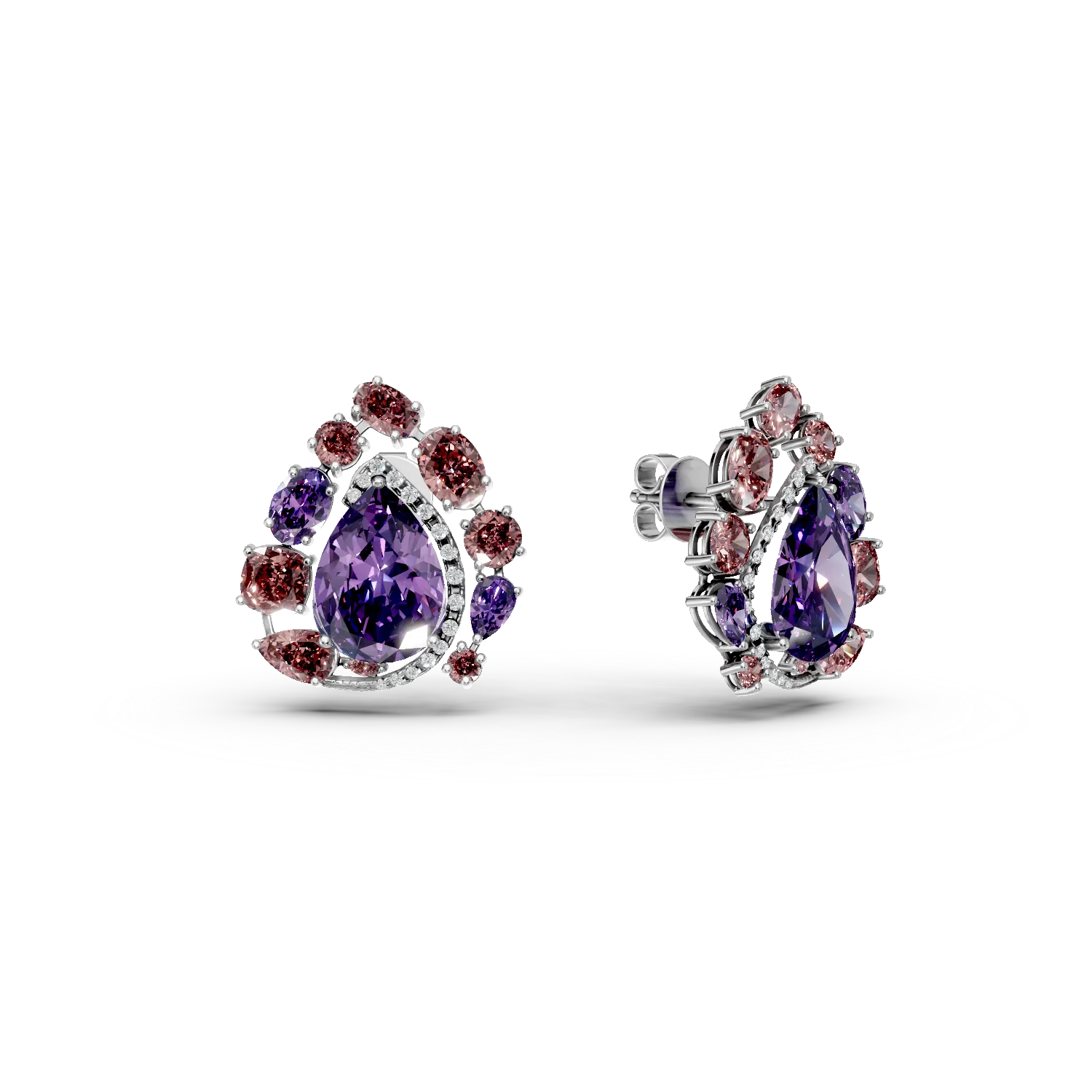 Cercei din aur alb cu ametiste de 10.1ct si turmaline roz de 2ct