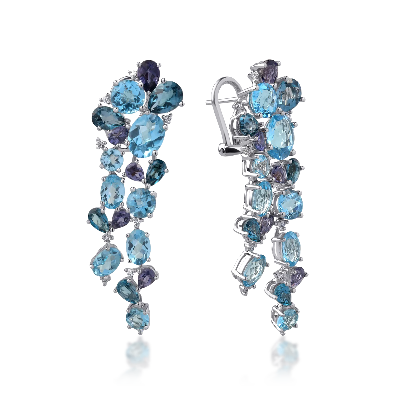 18K fehérarany fülbevaló 17.67ct drágakövekkel és féldrágakövekkel